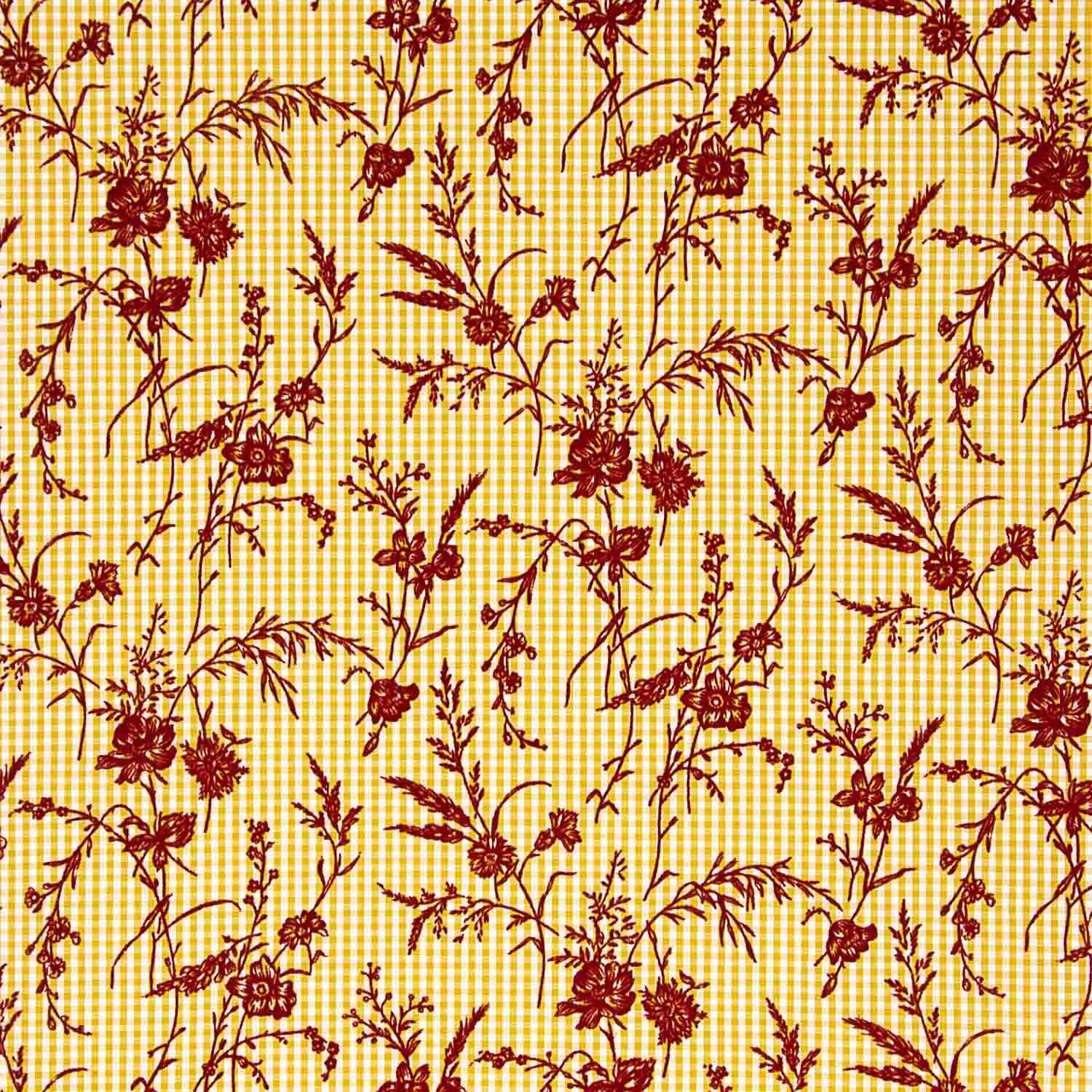 Vichy Algodón Ocre Flocado Floral Grana - Ribes y Casals