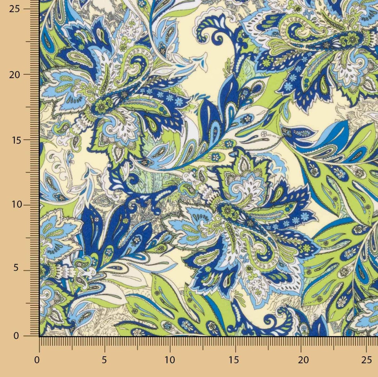 Crêpe Ligero Estampado Paisley Verde Azul - Ribes y Casals