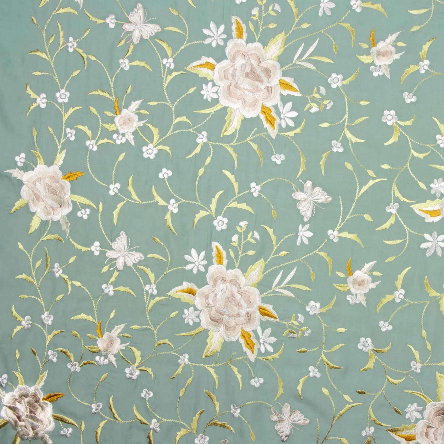 Tencel Bordado Mantón Verde Mineral - Ribes y Casals