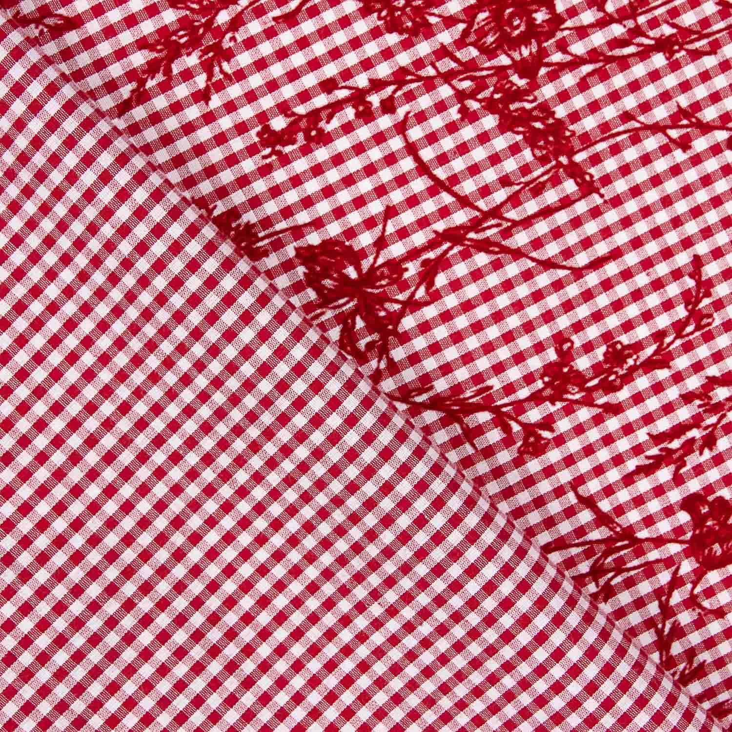Vichy Algodón Rojo Flocado Floral Rojo - Ribes y Casals