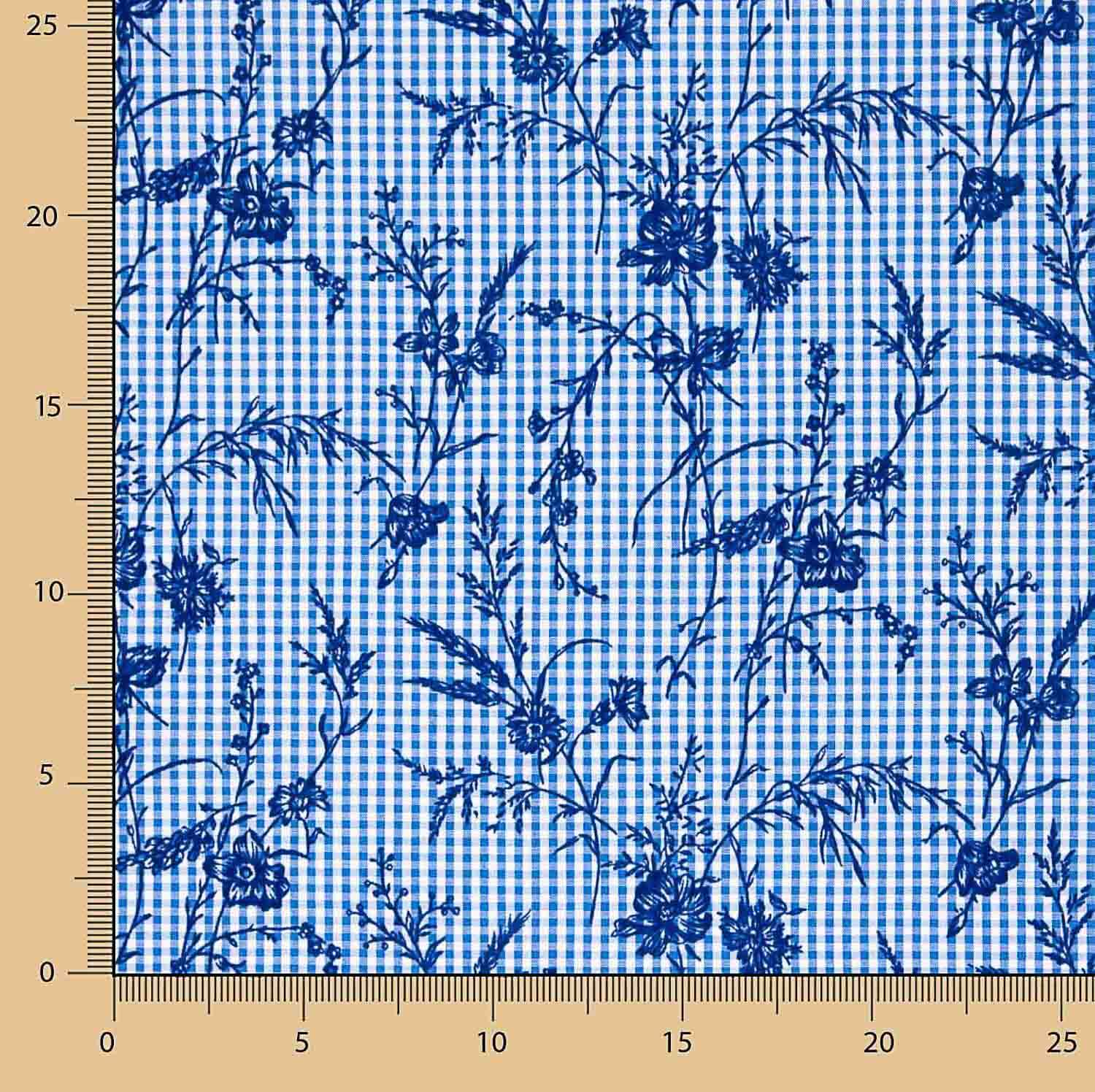 Vichy Algodón Azul Flocado Floral Marino - Ribes y Casals
