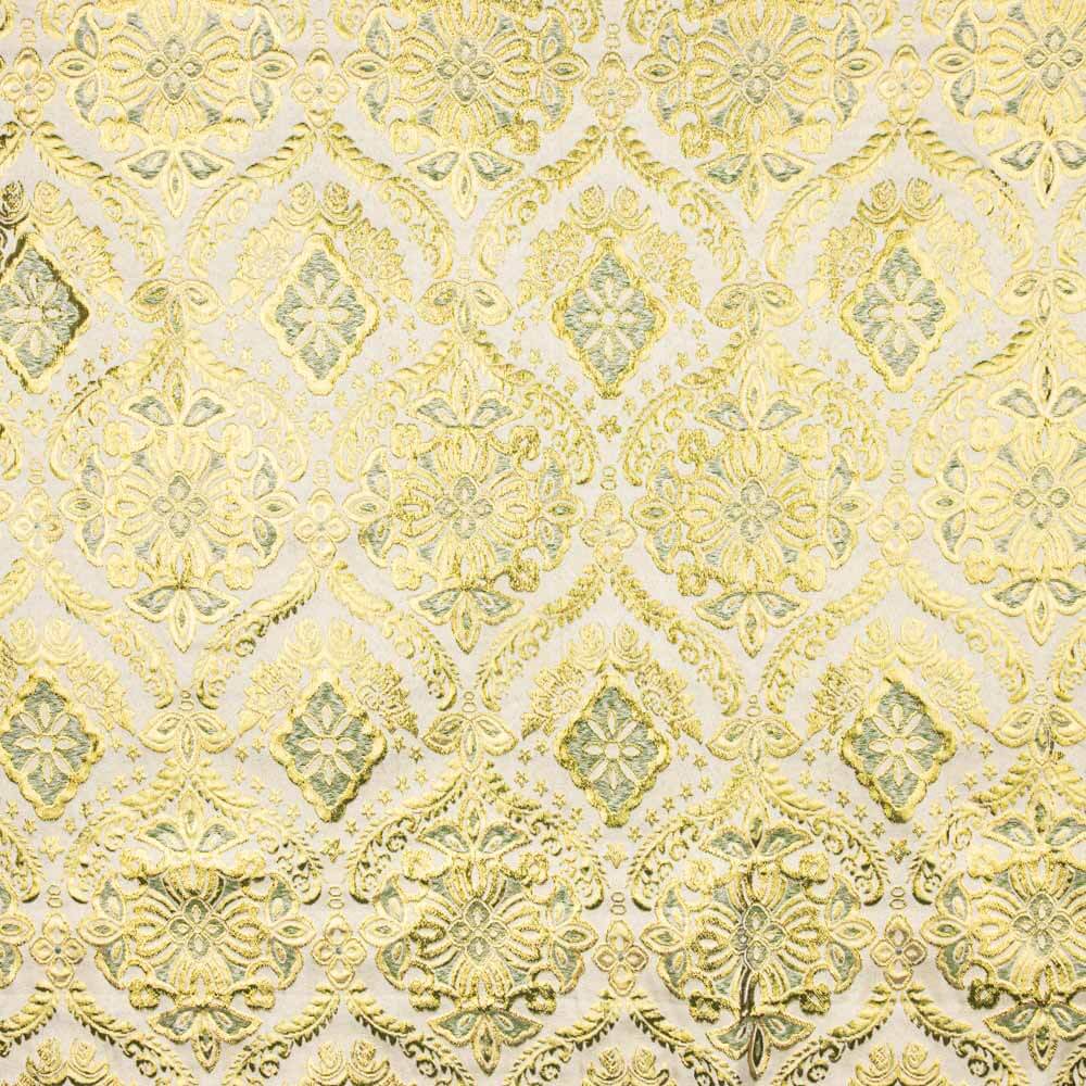 Brocado Lurex Flor Verde Crudo Dorado - Ribes y Casals