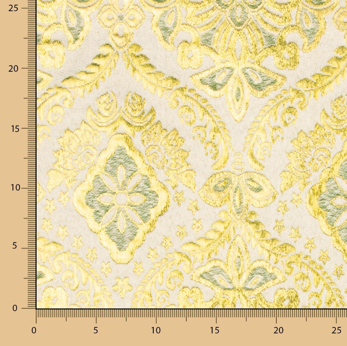 Brocado Lurex Flor Verde Crudo Dorado - Ribes y Casals