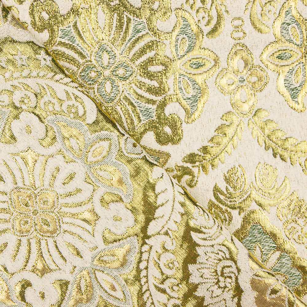 Brocado Lurex Flor Verde Crudo Dorado - Ribes y Casals