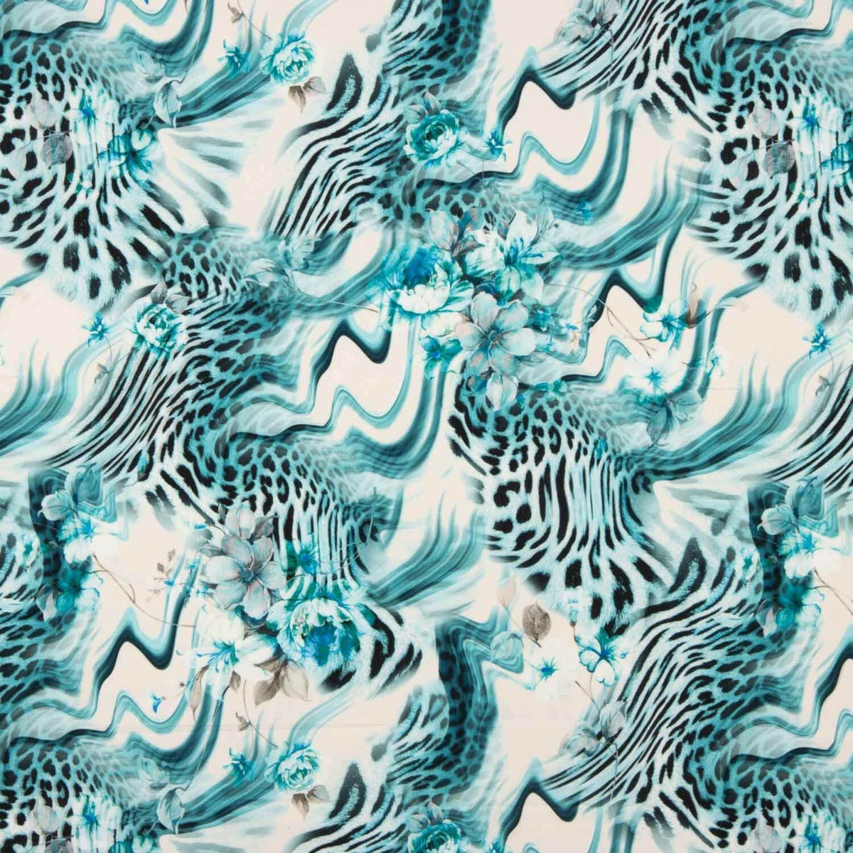 Crêpe Ligero Estampado Animal Print Floral Azul - Ribes y Casals