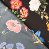 Satén Estampado Multi Flor Negro - Ribes y Casals