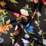 Satén Estampado Multi Flor Negro - Ribes y Casals