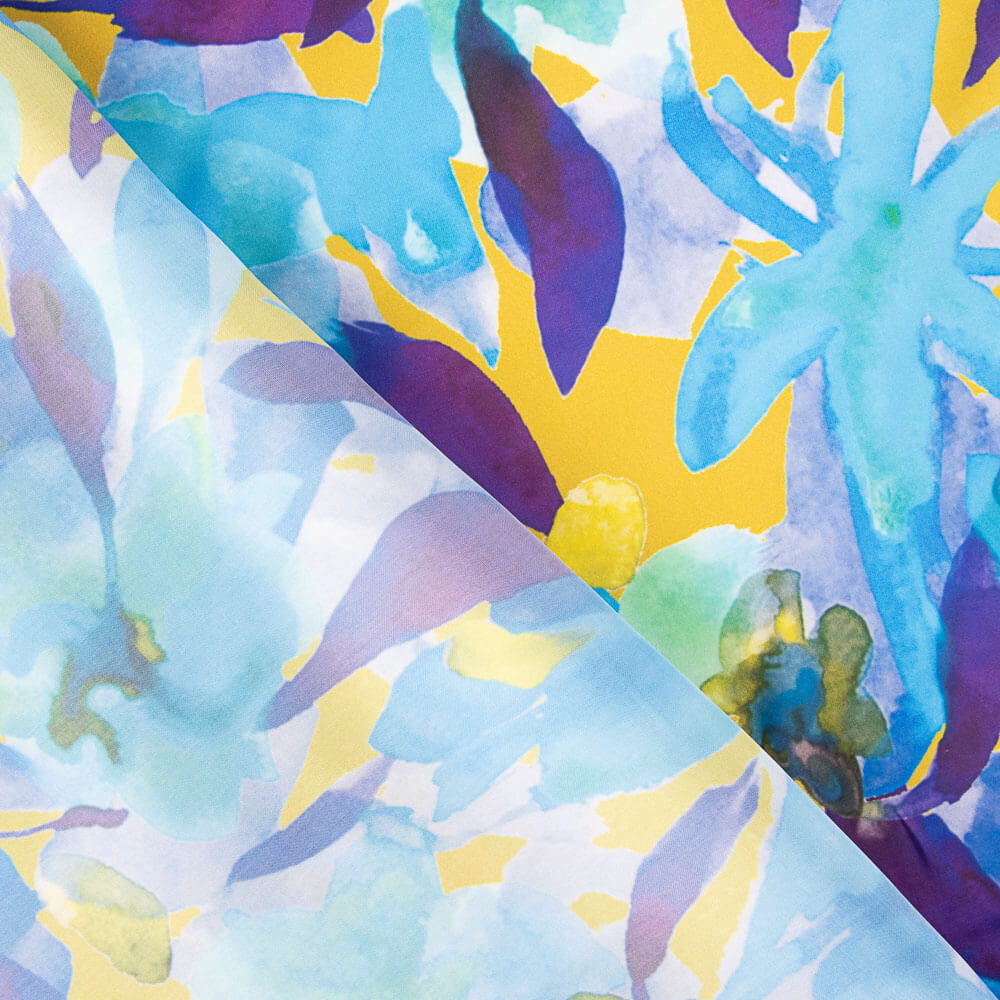 Satén Estampado Watercolor Azul - Ribes y Casals