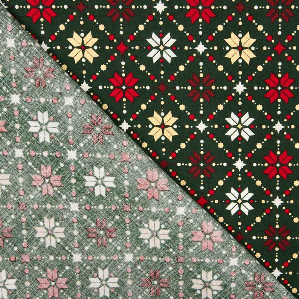 Popelín Navidad Star Geo Verde - Ribes y Casals