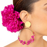 Pendientes Flamencos Aro Dorado Flores Fucsia - Ribes y Casals