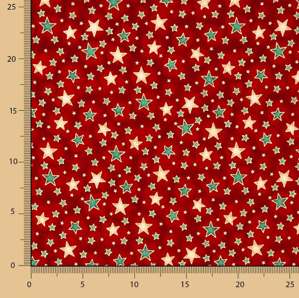 Popelín Navidad Estrellas Rojo - Ribes y Casals