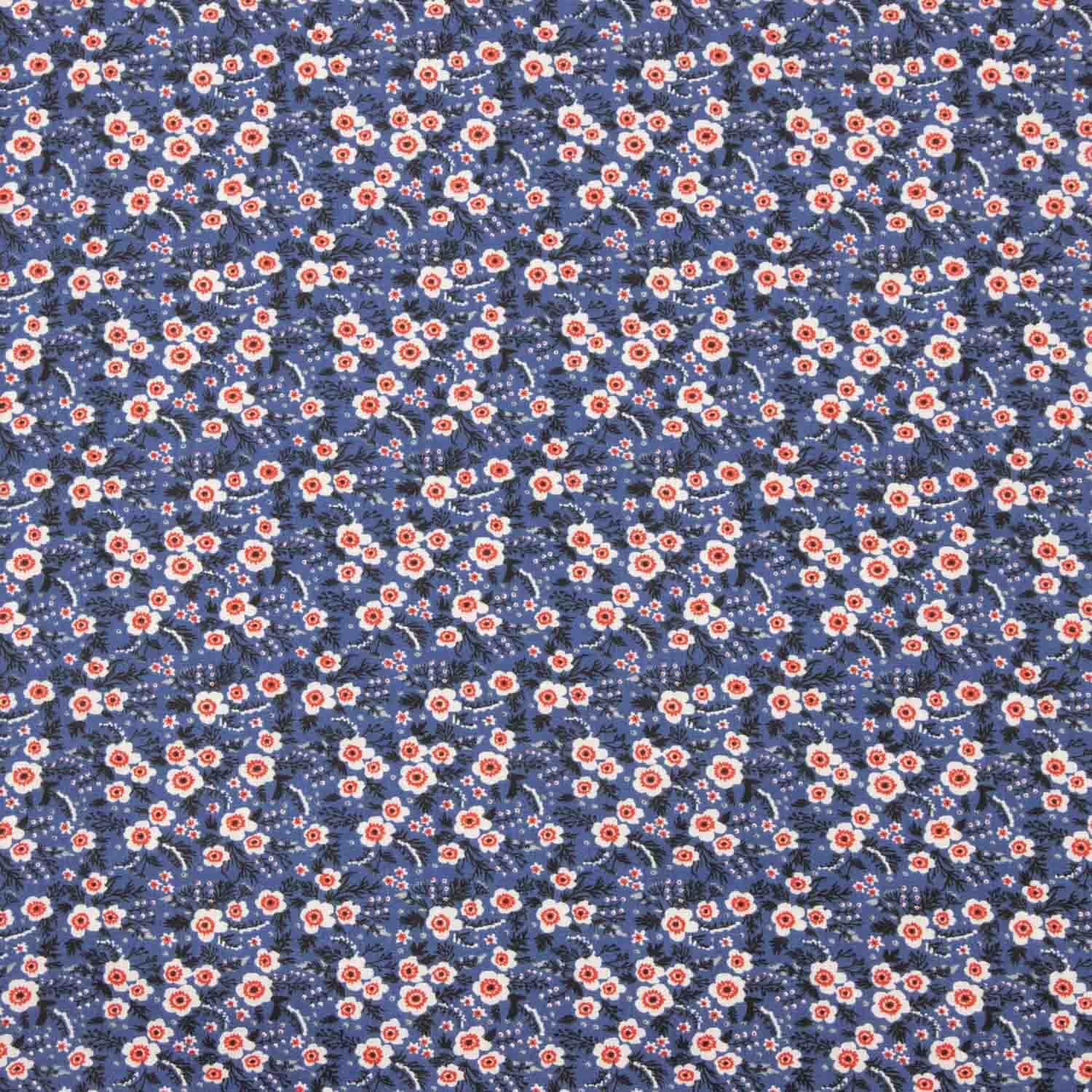Percal Algodón Estampado Floral Fondo Azul - Ribes y Casals