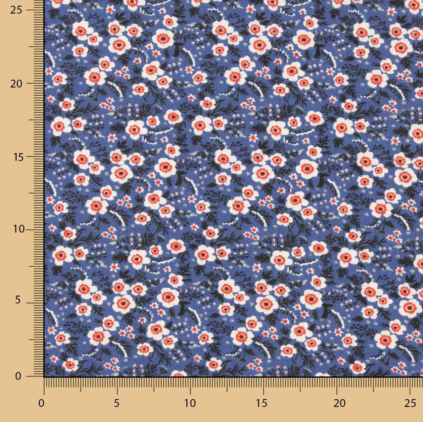 Percal Algodón Estampado Floral Fondo Azul - Ribes y Casals