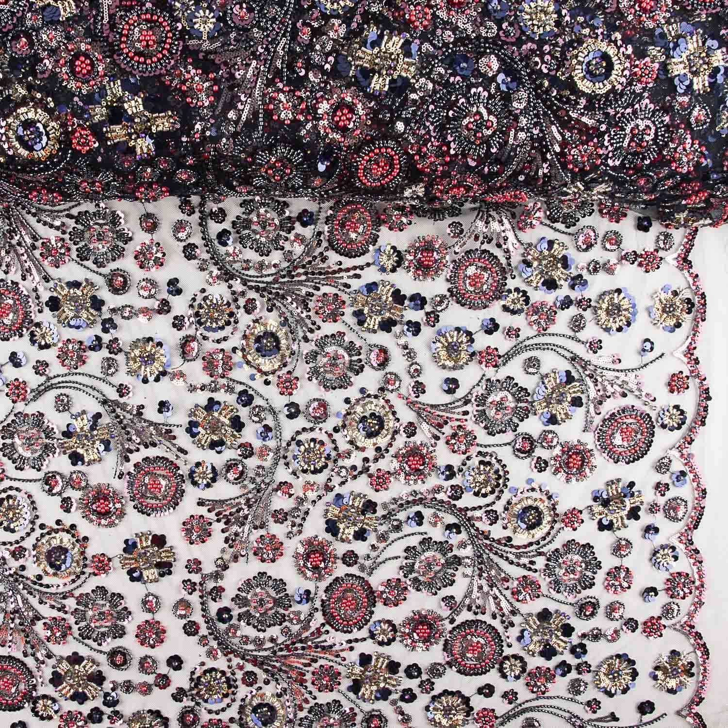 Pedrería Tul Negro Multicolor Motivo Circular - Ribes y Casals