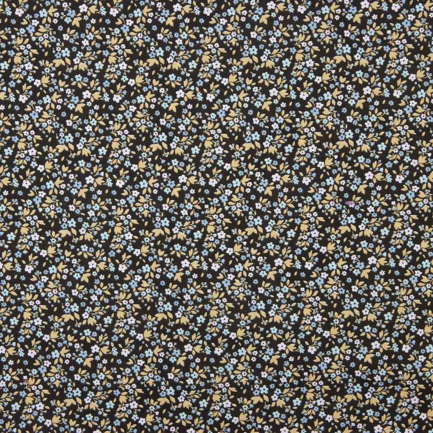 Percal Algodón Estampado Floral Fondo Negro - Ribes y Casals