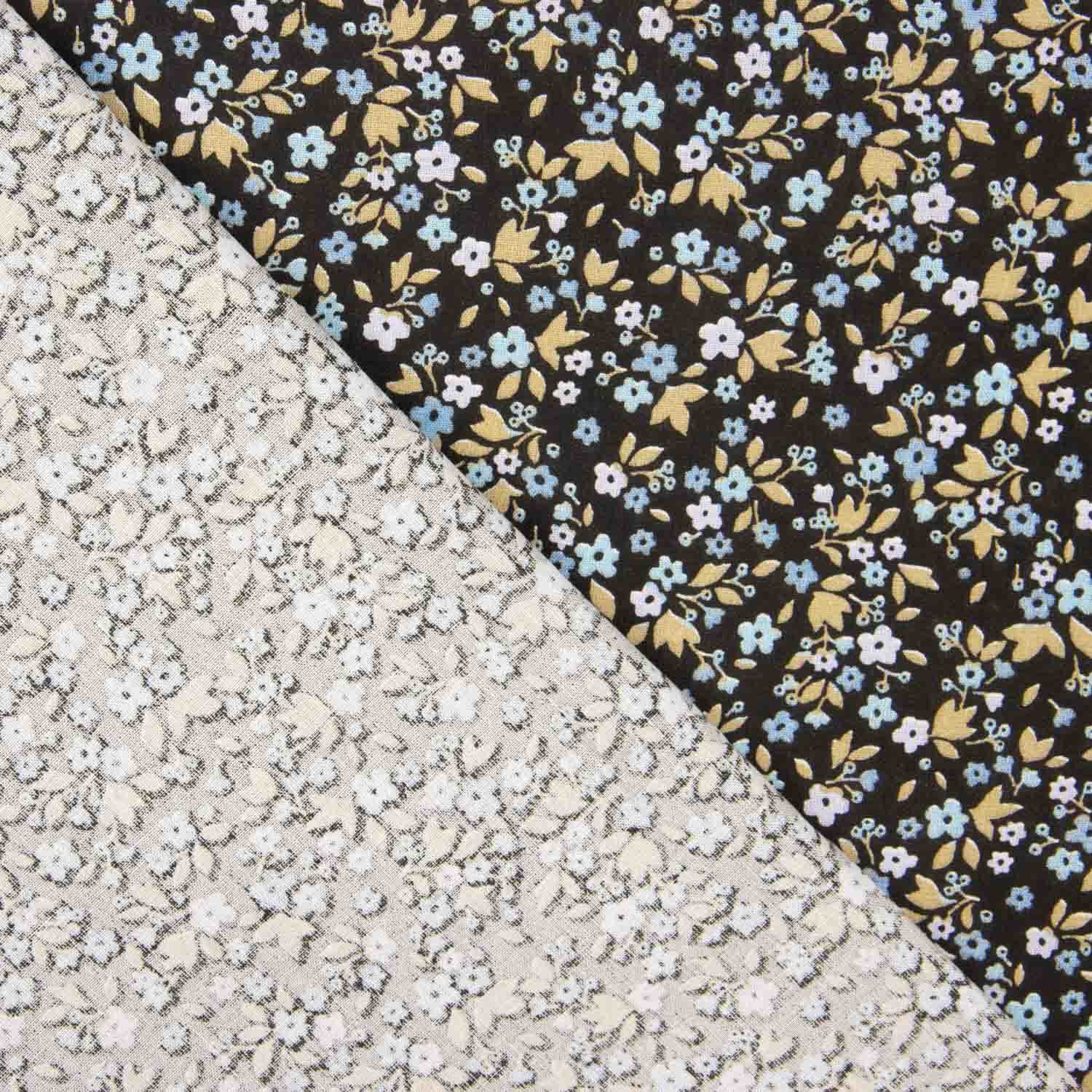 Percal Algodón Estampado Floral Fondo Negro - Ribes y Casals