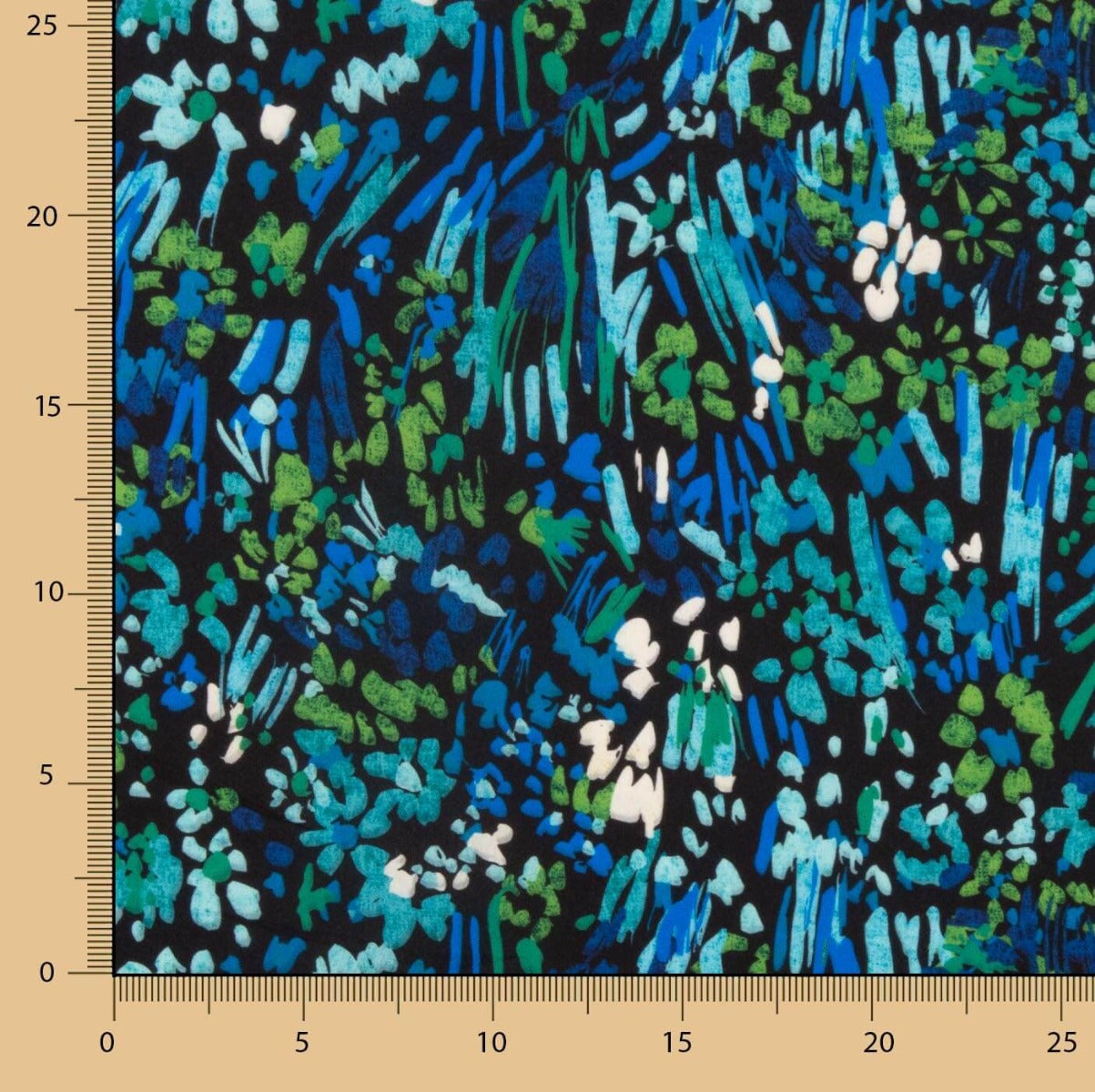 Crêpe Ligero Estampado Abstracto Azul Verde Nocturno - Ribes y Casals