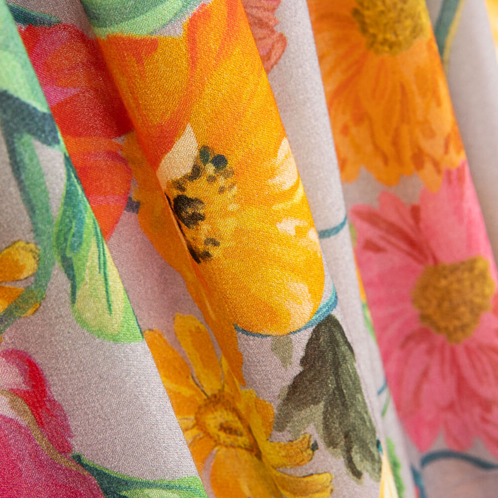 Georgette Viscosa Flores Gris - Ribes y Casals