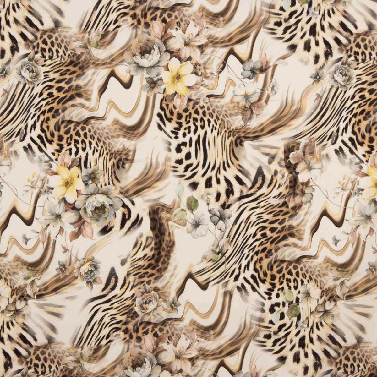 Crêpe Ligero Estampado Animal Print Floral Beige - Ribes y Casals