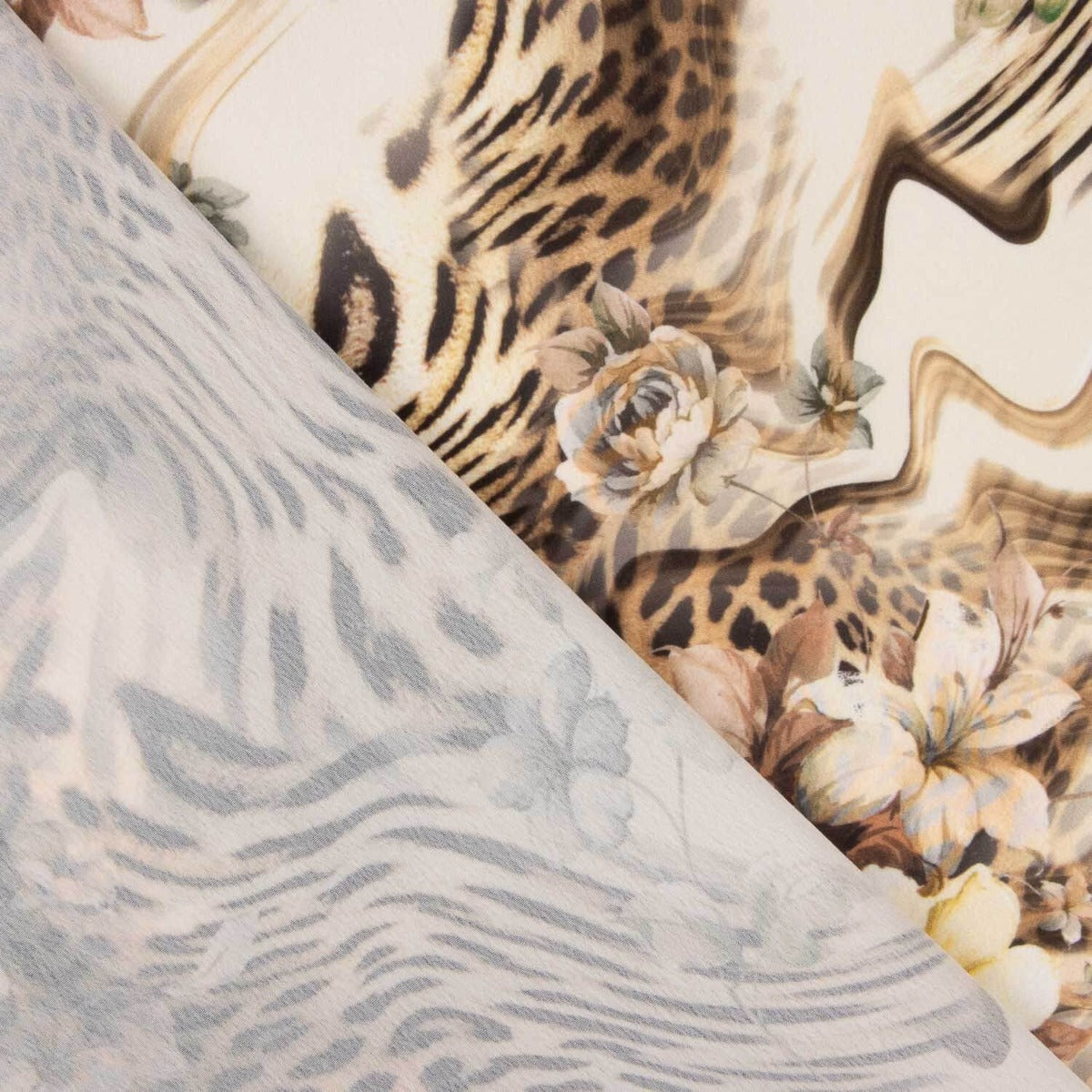 Crêpe Ligero Estampado Animal Print Floral Beige - Ribes y Casals