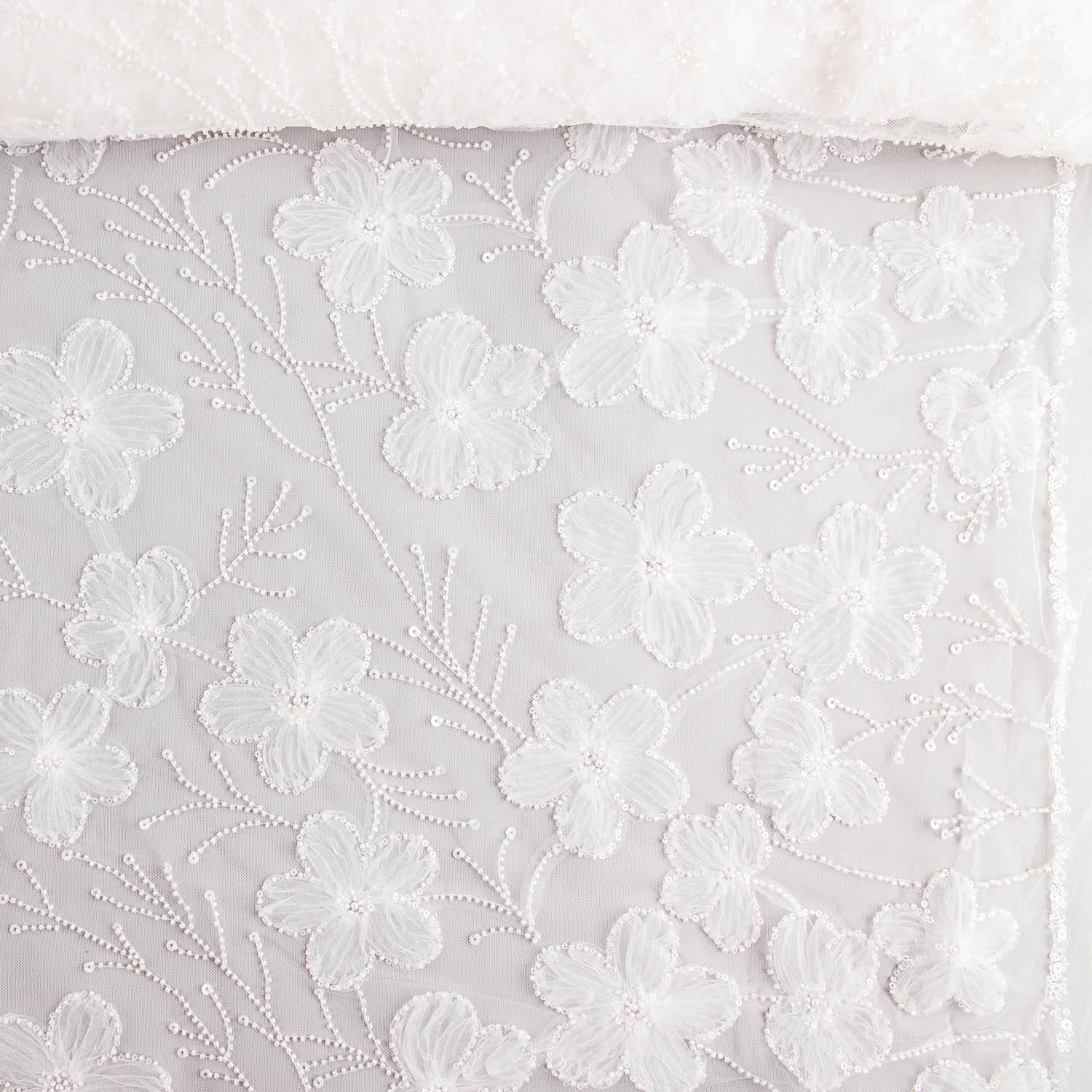 Pedrería Novia Tul Blanco Flores Bordadas Elegance - Ribes y Casals