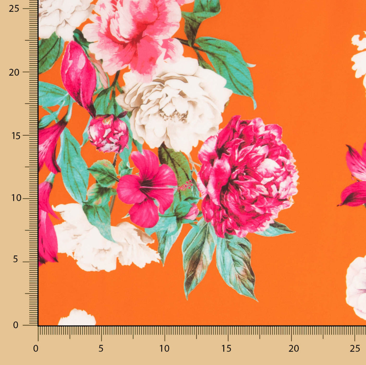 Satén Estampado Cretoné Naranja - Ribes y Casals