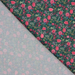 Crêpe Ligero Estampado Floral Mini Fucsia sobre Verde Oscuro - Ribes y Casals