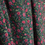 Crêpe Ligero Estampado Floral Mini Fucsia sobre Verde Oscuro - Ribes y Casals