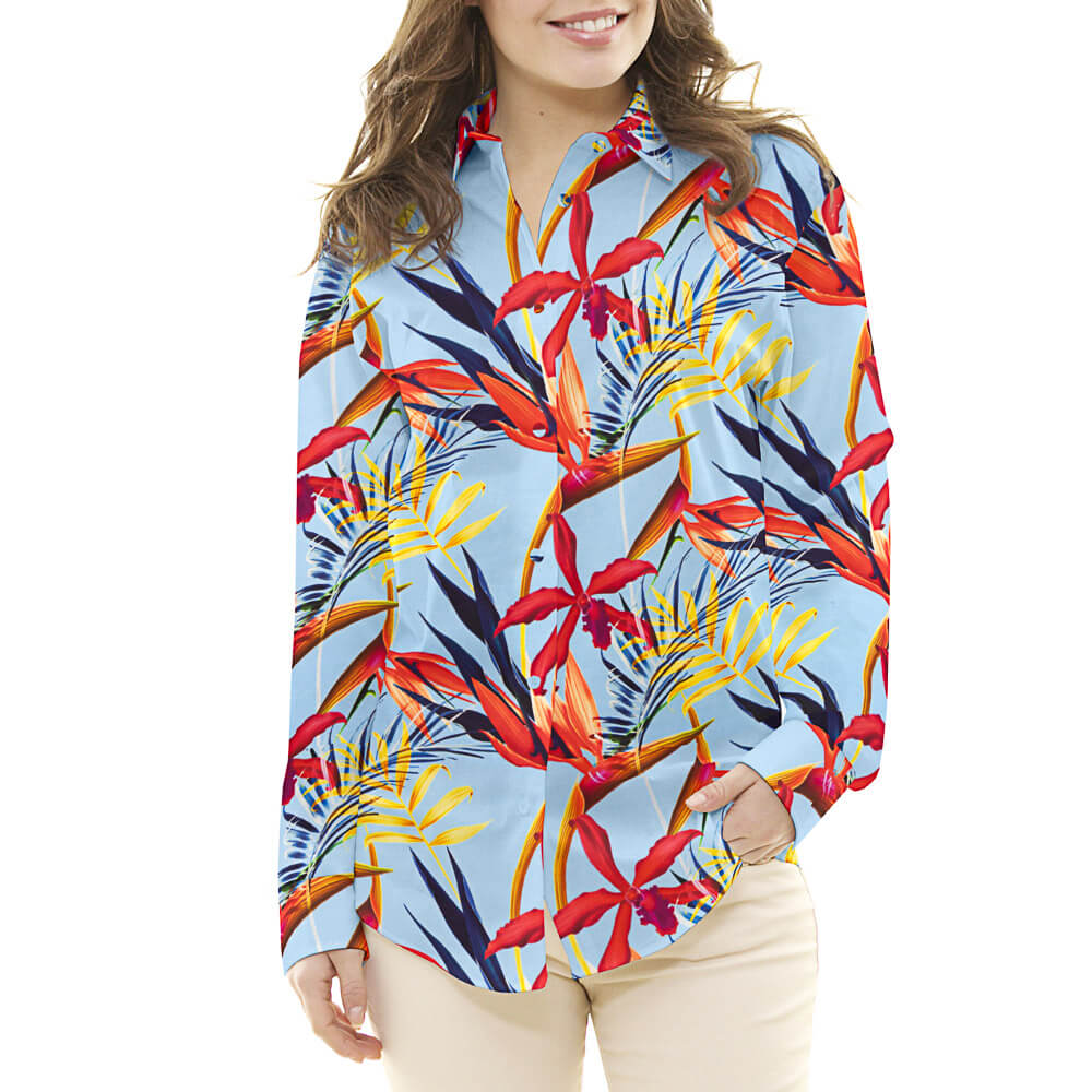 Satén Seda Natural Estampado Floral Azul Denim - Ribes y Casals