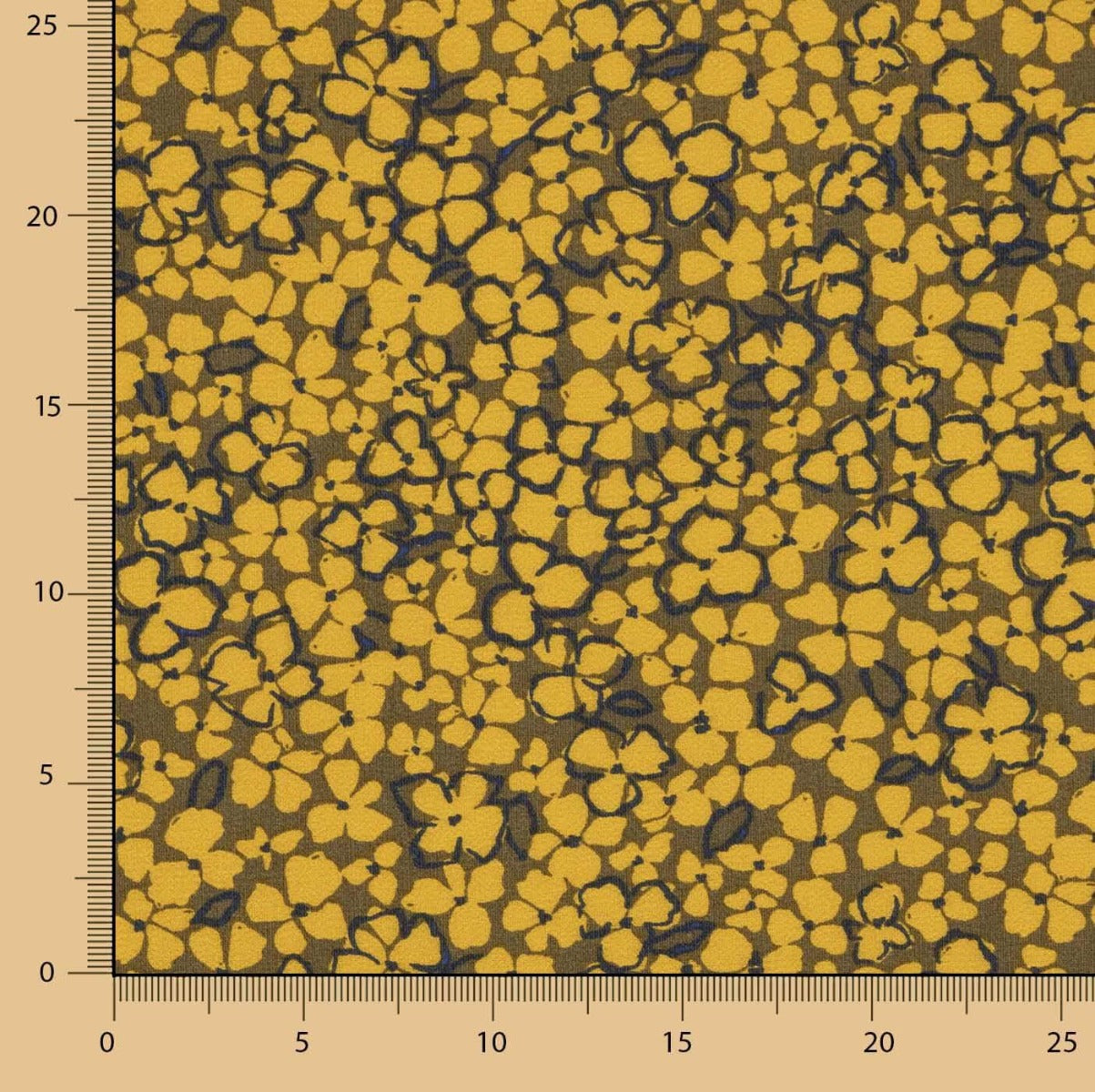 Crepe Viscosa Floral Retro Mostaza - Ribes y Casals