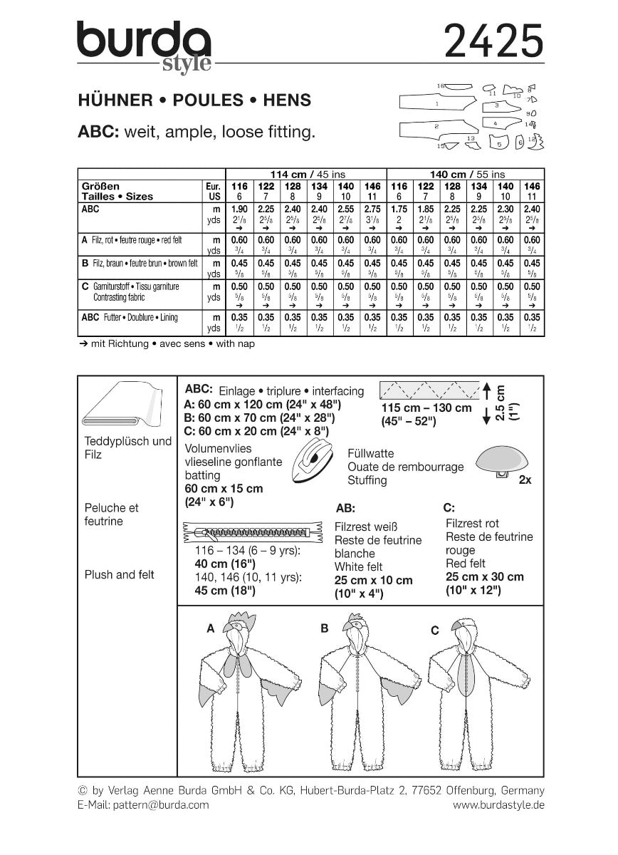 Patrón Burda 2425 Pollitos - Ribes y Casals