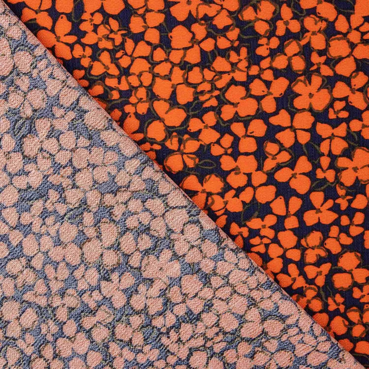 Crepe Viscosa Floral Retro Naranja - Ribes y Casals