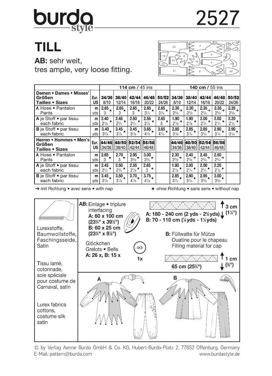 Patrón Burda 2527 Arlequín - Ribes y Casals