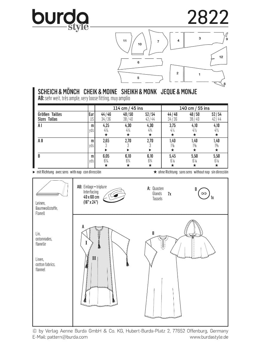Patrón Burda 2822 Jeque y Monje - Ribes y Casals