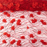 Tul Rojo Bordado con Flores 3D y Lentejuelas - Ribes y Casals