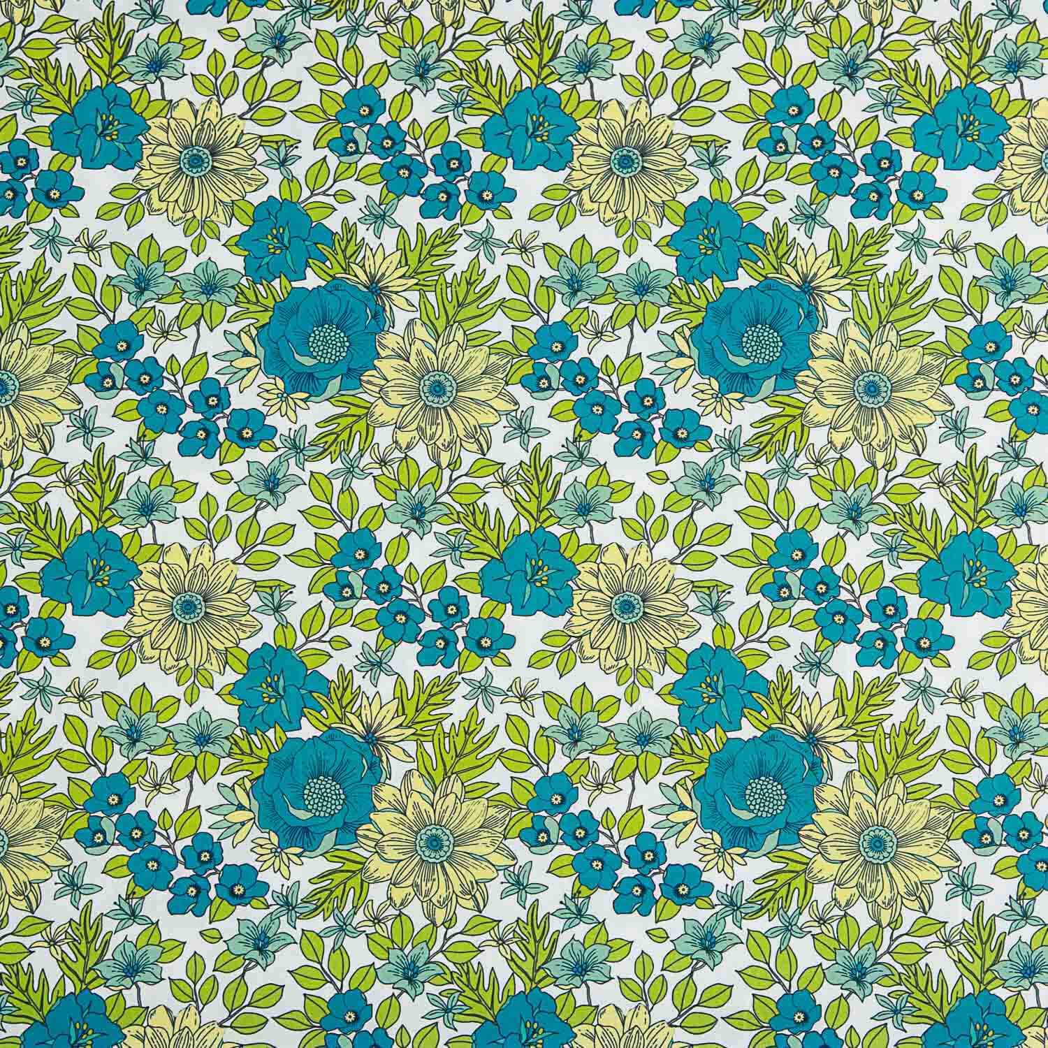 Percal Estampado Flores Turquesa Fresh - Ribes y Casals