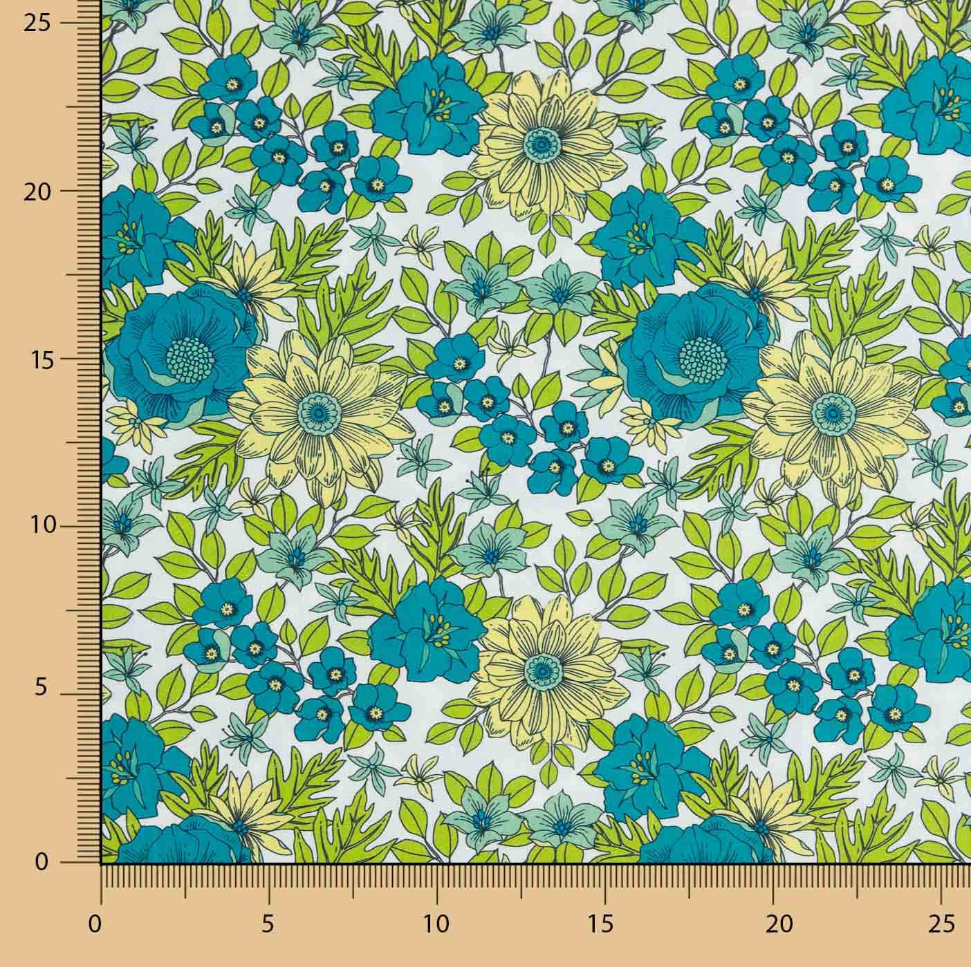 Percal Estampado Flores Turquesa Fresh - Ribes y Casals