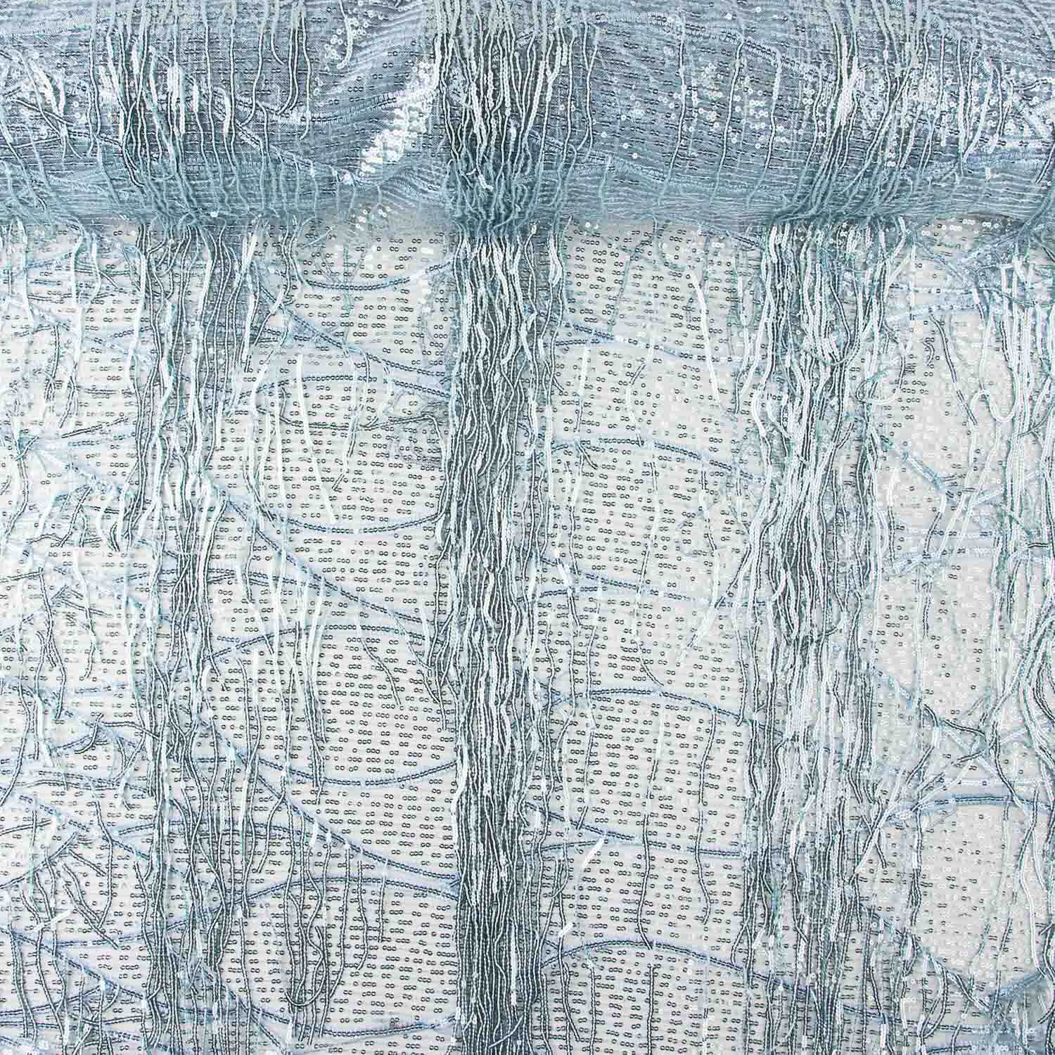 Tul Azul Suave con Lentejuelas y Flecos - Ribes y Casals