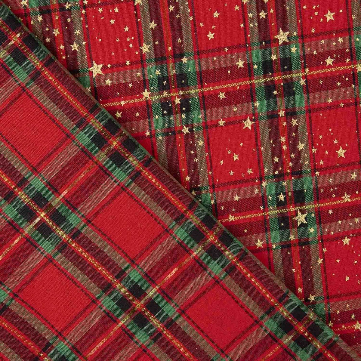 Popelín Navidad Tartan Estrellas Doradas - Ribes y Casals
