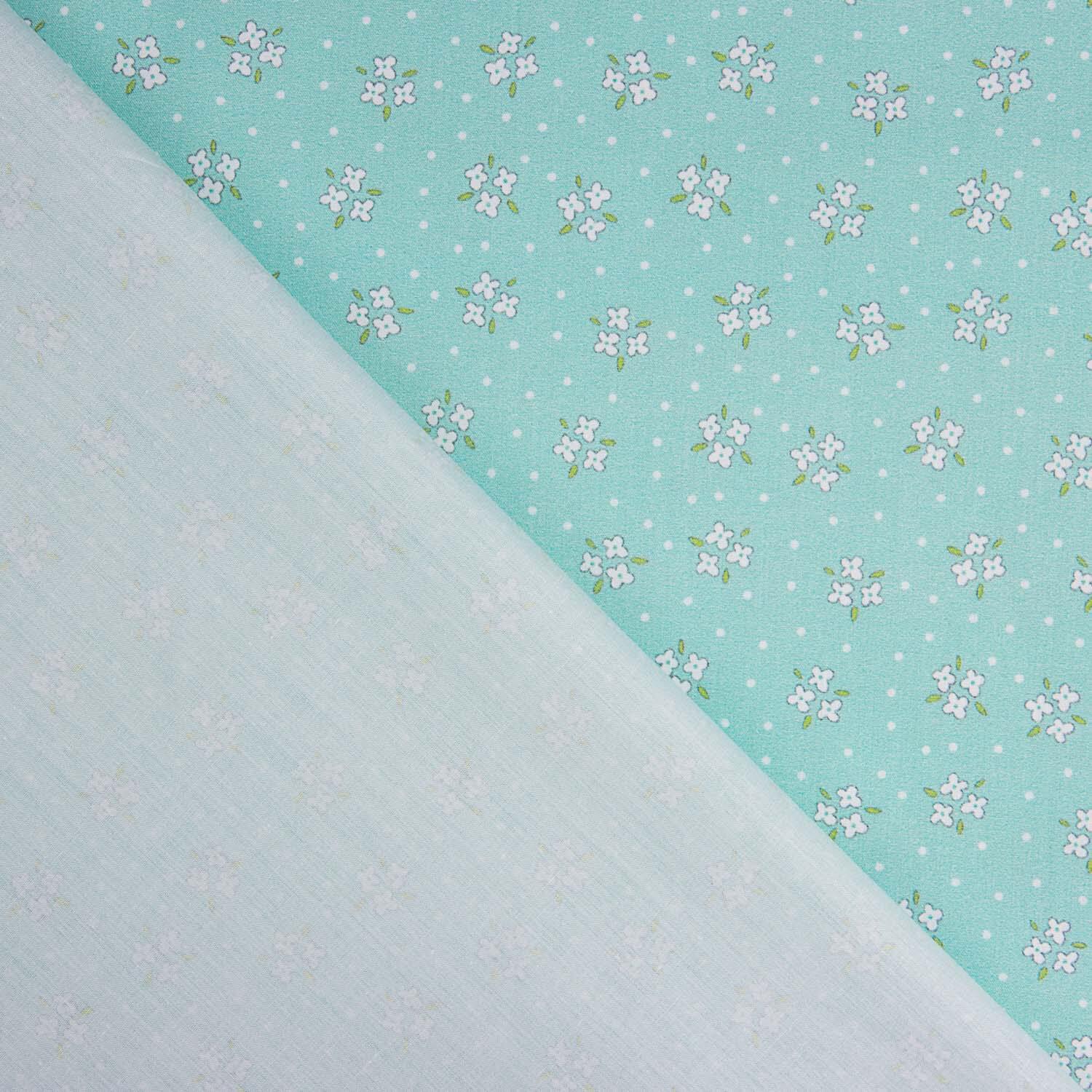 Percal Estampado Ramilletes Blanco Verde Agua - Ribes y Casals