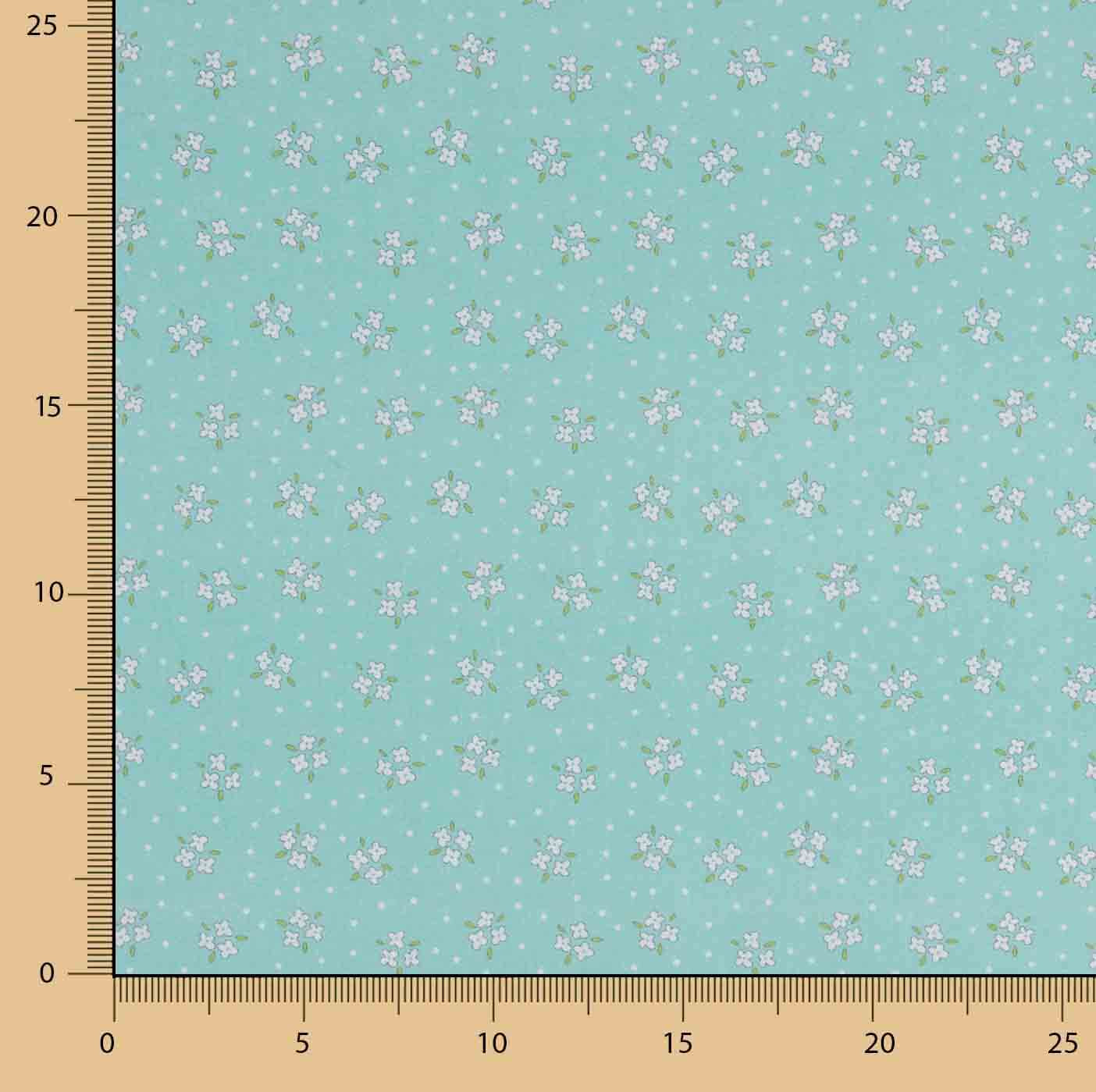 Percal Estampado Ramilletes Blanco Verde Agua - Ribes y Casals