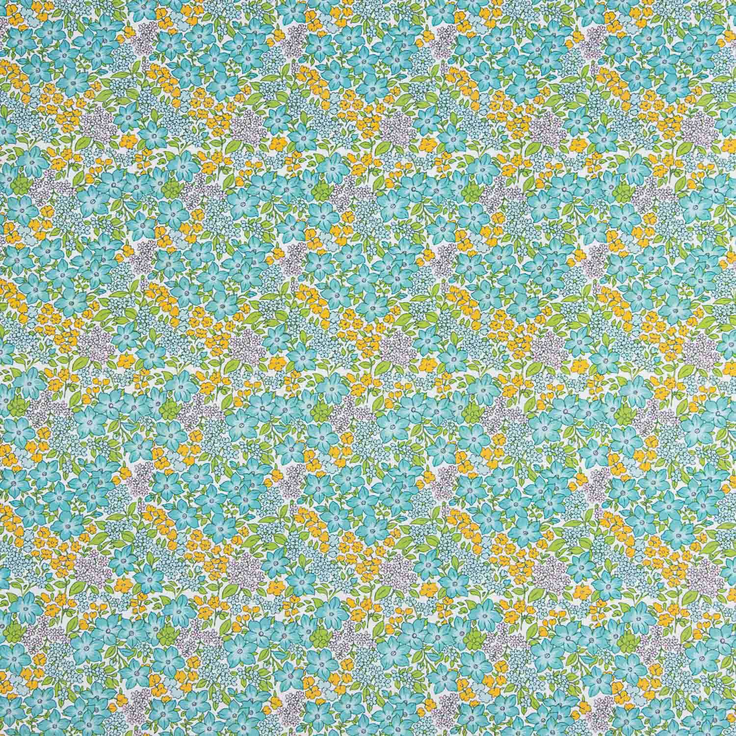 Percal Estampado Floral Verde Agua y Amarillo - Ribes y Casals