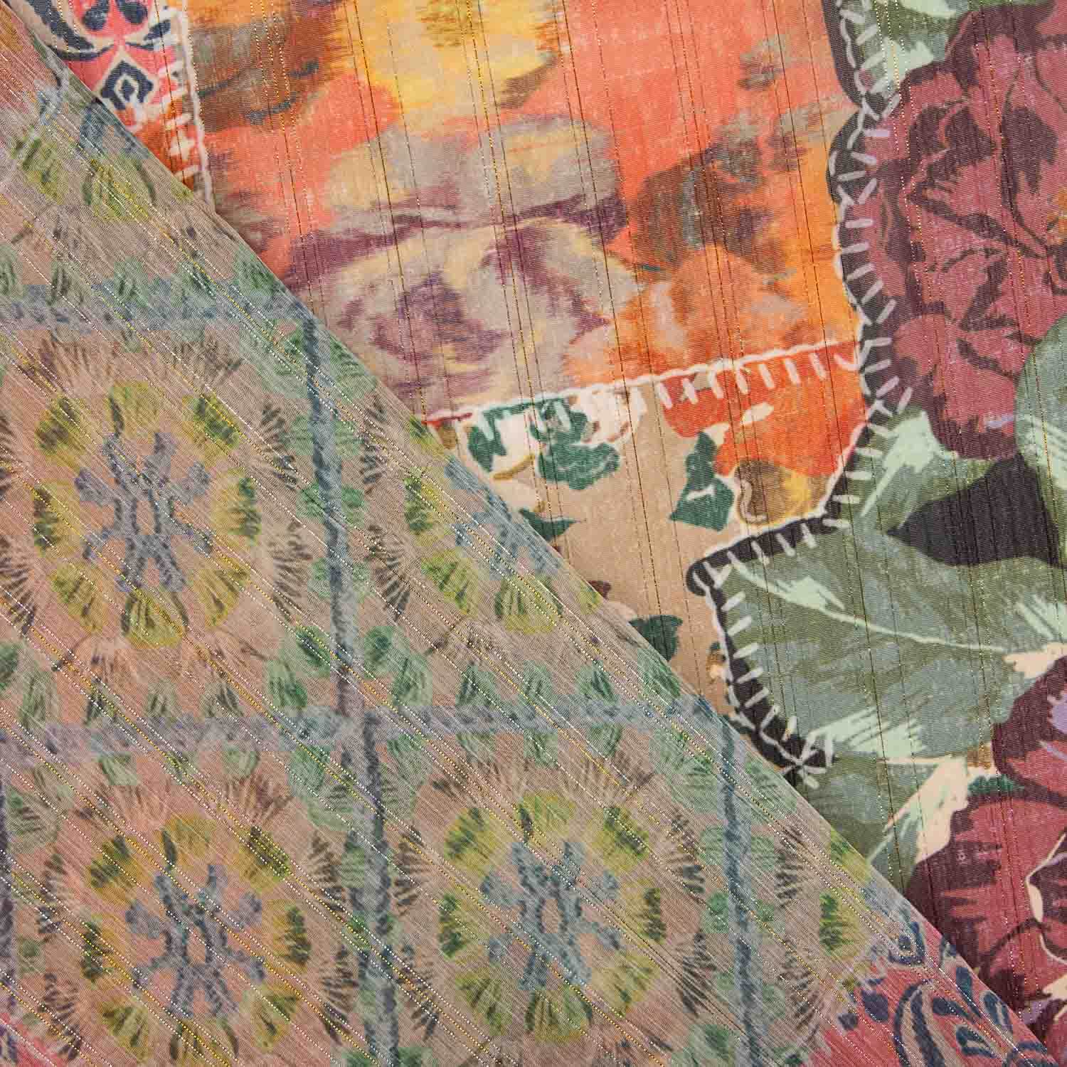 Gasa Bambula Lurex Estampada Patchwork Boho Coralia - Ribes y Casals