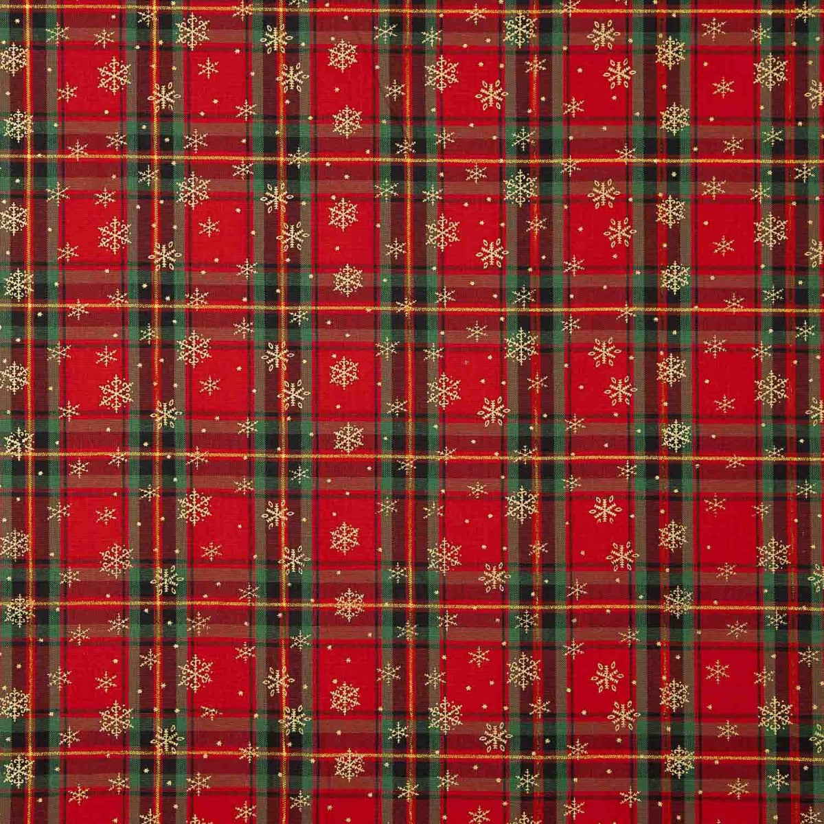 Popelín Navidad Tartan Copos Dorados - Ribes y Casals