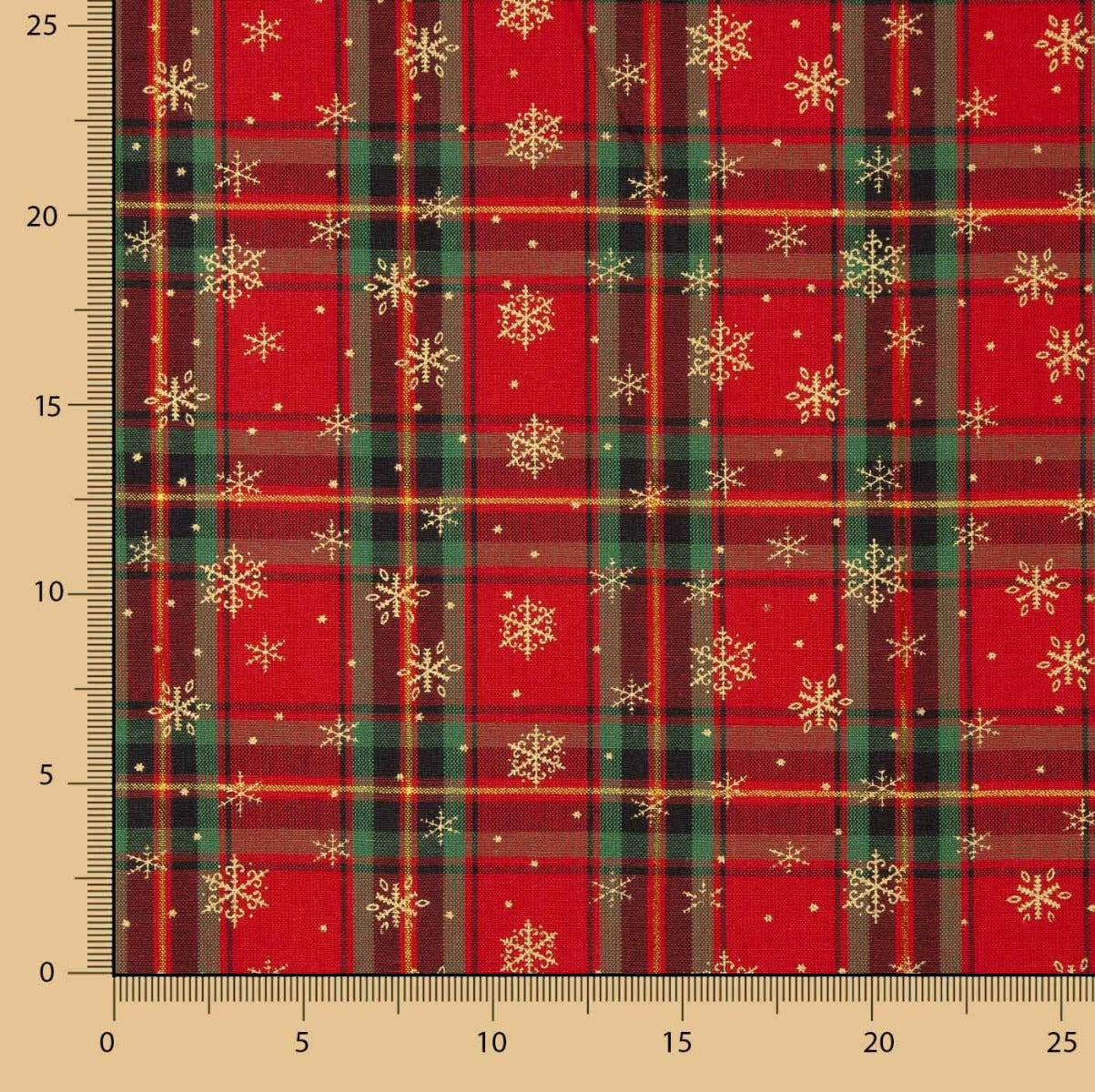 Popelín Navidad Tartan Copos Dorados - Ribes y Casals
