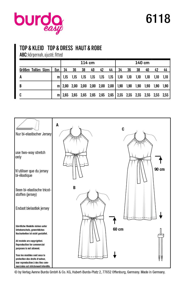 Patrón Burda 6118 Top y Vestido - Ribes y Casals