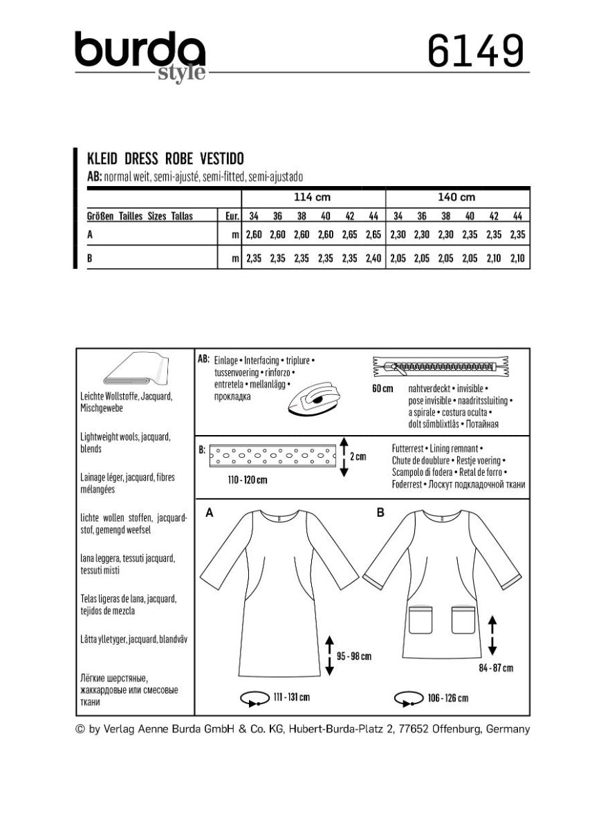 Patrón Burda 6149 Vestido - Ribes y Casals