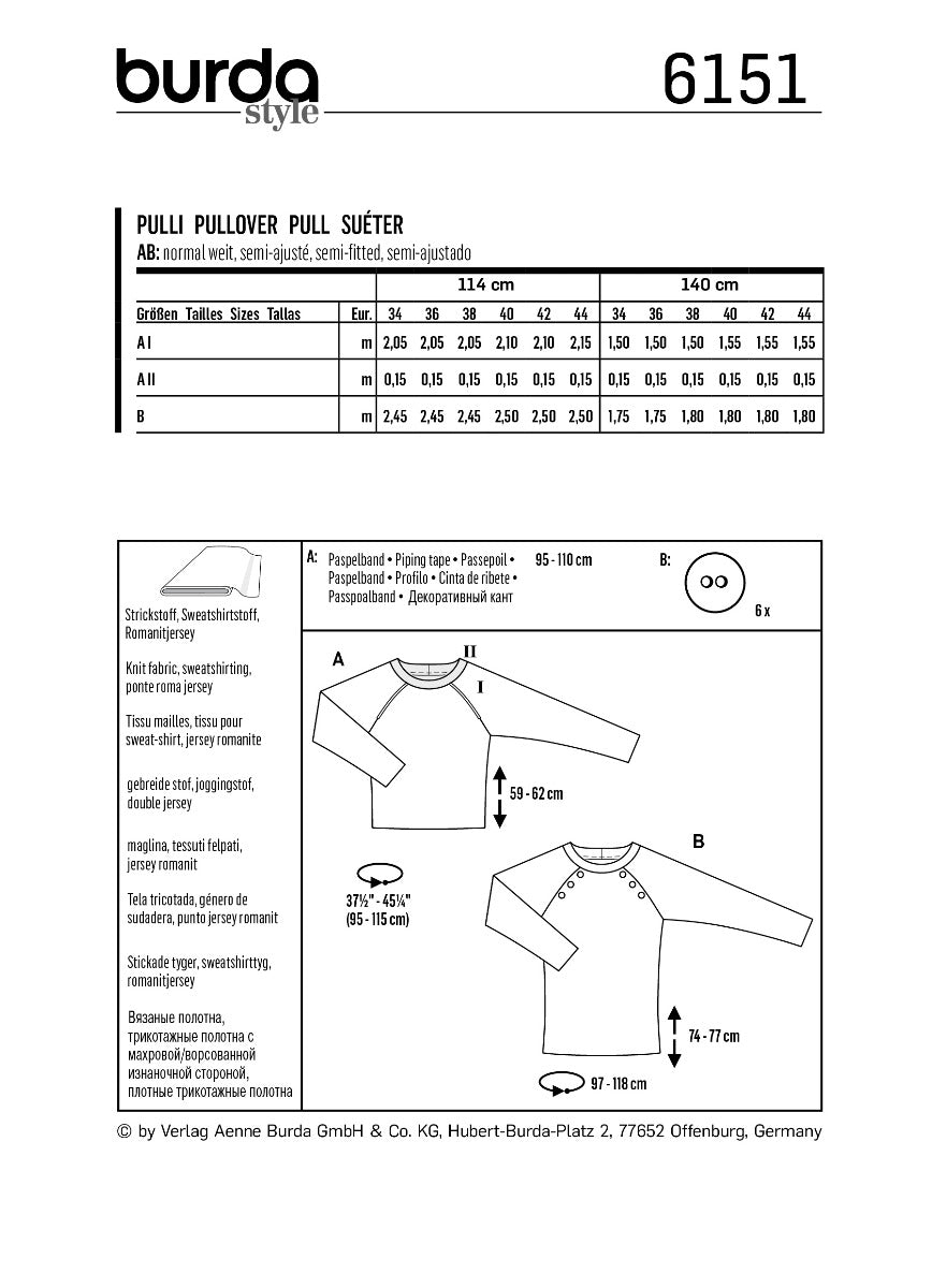 Patrón Burda 6151 Jersey - Ribes y Casals