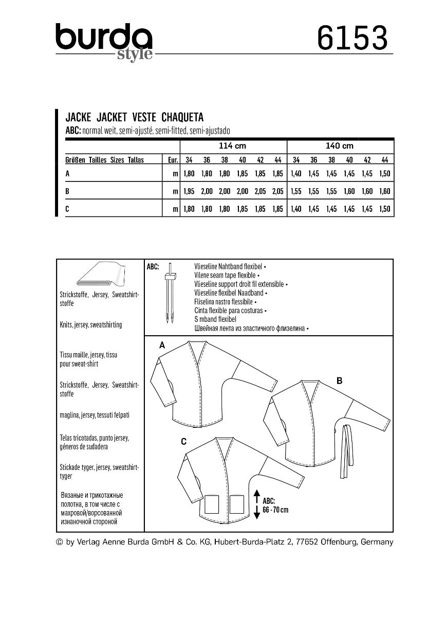 Patrón Burda 6153 Chaqueta - Ribes y Casals