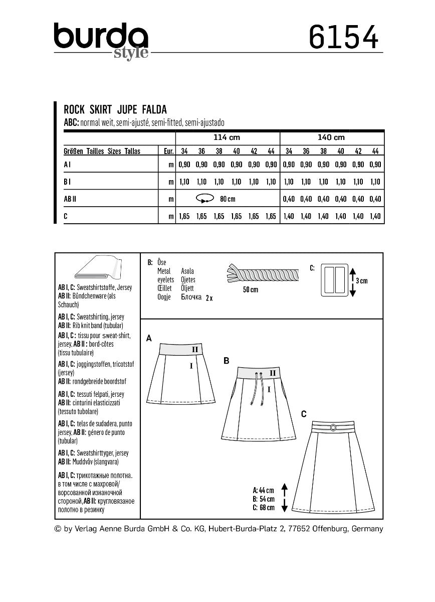 Patrón Burda 6154 Falda - Ribes y Casals